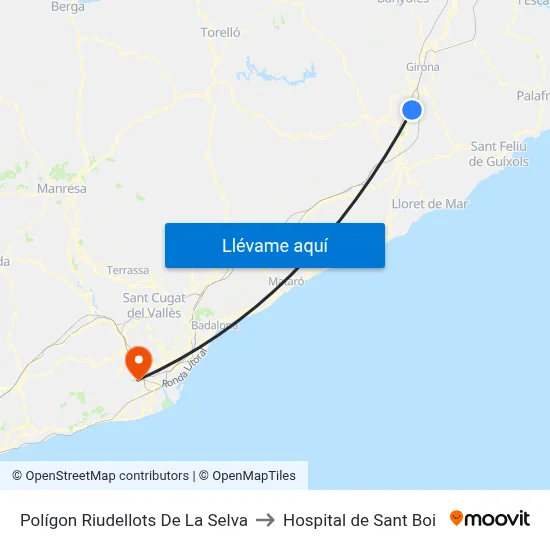 Polígon Riudellots De La Selva to Hospital de Sant Boi map