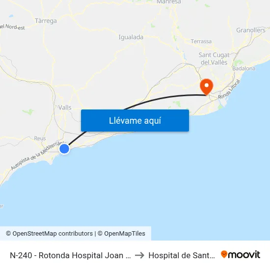 N-240 - Rotonda Hospital Joan XXIII to Hospital de Sant Boi map