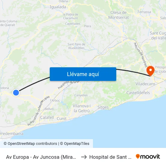 Av Europa - Av Juncosa (Mirador) to Hospital de Sant Boi map