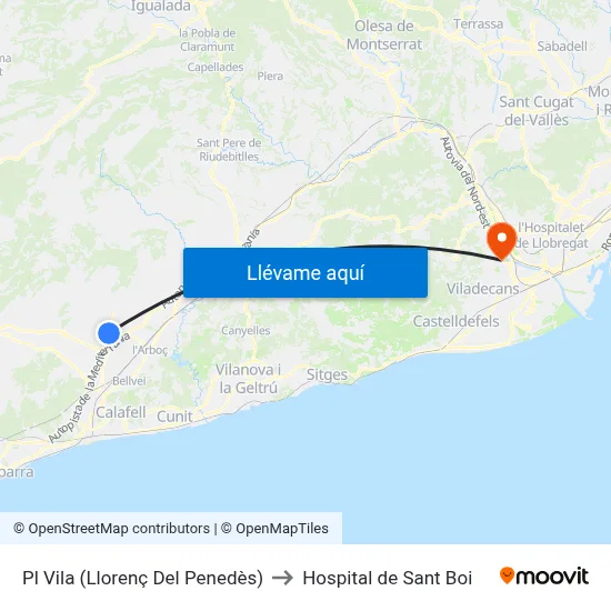 Pl Vila (Llorenç Del Penedès) to Hospital de Sant Boi map