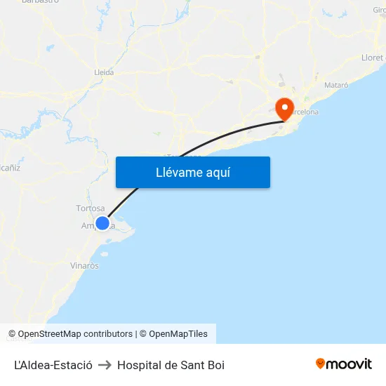 L'Aldea-Estació to Hospital de Sant Boi map