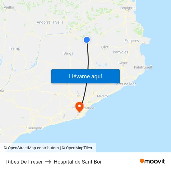 Ribes De Freser to Hospital de Sant Boi map