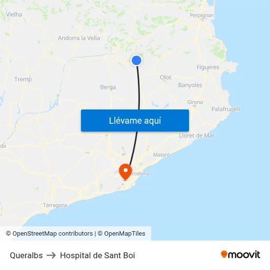 Queralbs to Hospital de Sant Boi map