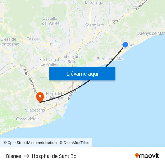Blanes to Hospital de Sant Boi map