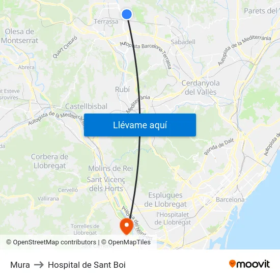 Mura to Hospital de Sant Boi map