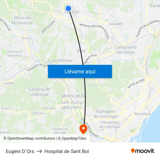 Eugeni D`Ors to Hospital de Sant Boi map