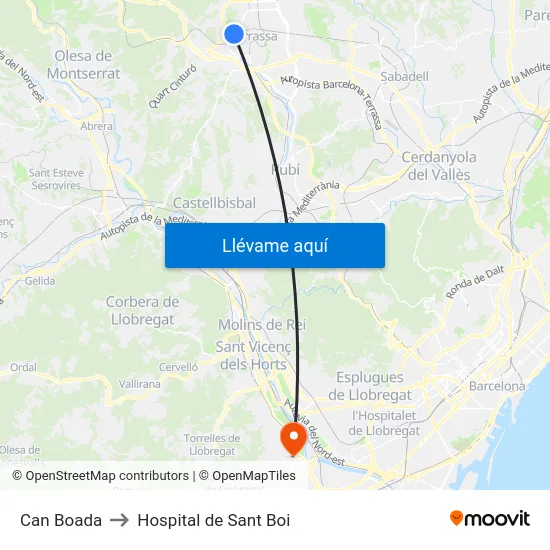 Can Boada to Hospital de Sant Boi map