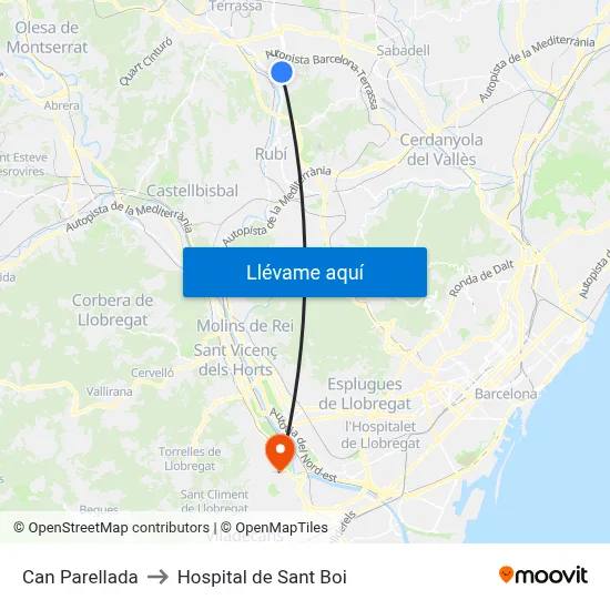 Can Parellada to Hospital de Sant Boi map