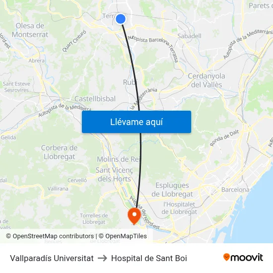 Vallparadís Universitat to Hospital de Sant Boi map