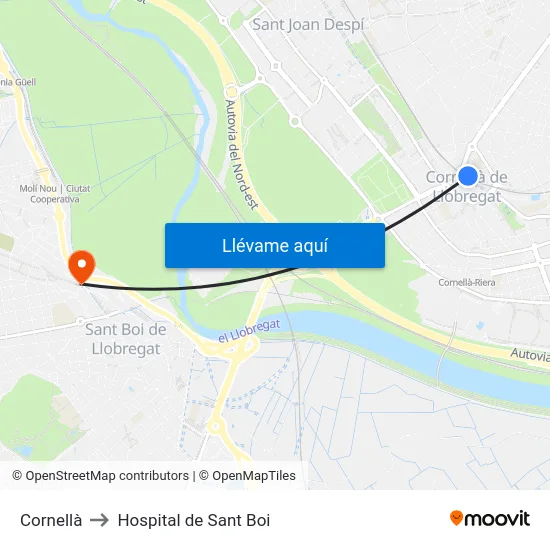 Cornellà to Hospital de Sant Boi map