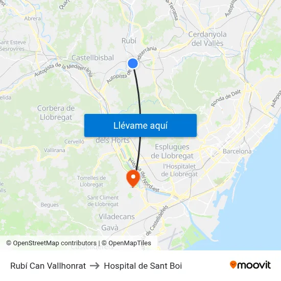 Rubí Can Vallhonrat to Hospital de Sant Boi map