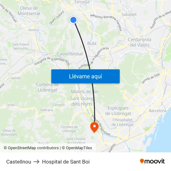 Castellnou to Hospital de Sant Boi map