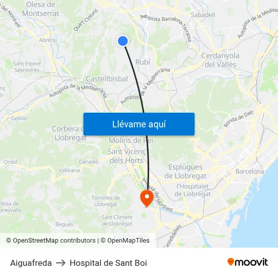 Aiguafreda to Hospital de Sant Boi map