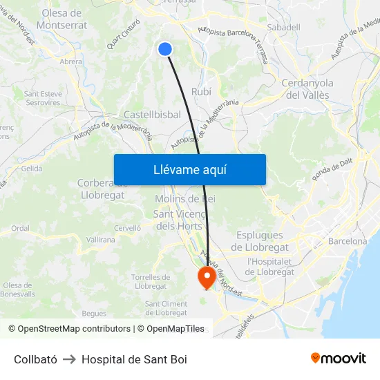 Collbató to Hospital de Sant Boi map