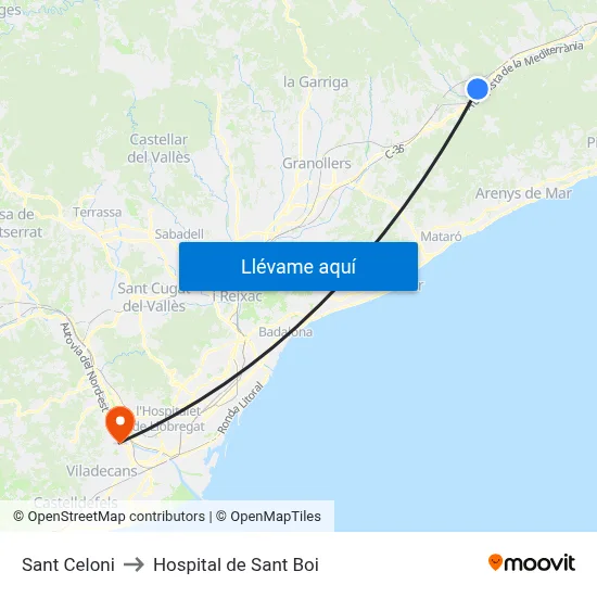 Sant Celoni to Hospital de Sant Boi map