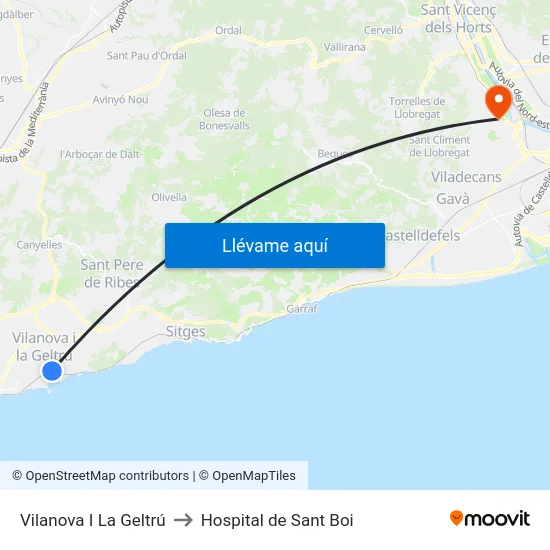 Vilanova I La Geltrú to Hospital de Sant Boi map