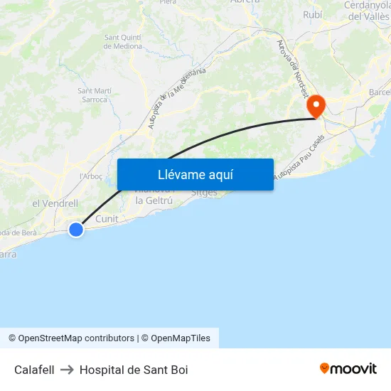 Calafell to Hospital de Sant Boi map