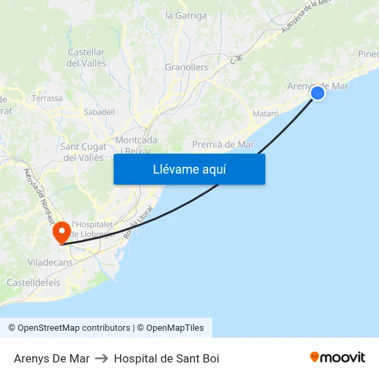 Arenys De Mar to Hospital de Sant Boi map