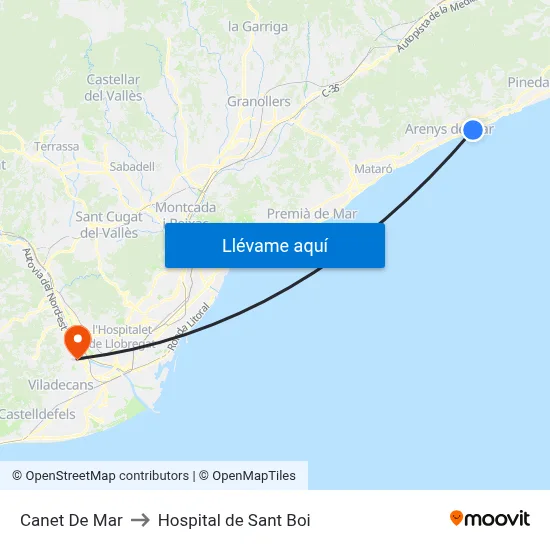 Canet De Mar to Hospital de Sant Boi map