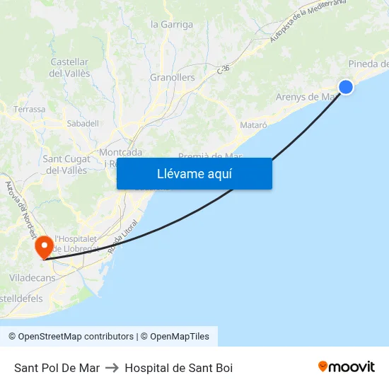 Sant Pol De Mar to Hospital de Sant Boi map