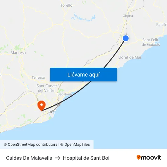 Caldes De Malavella to Hospital de Sant Boi map