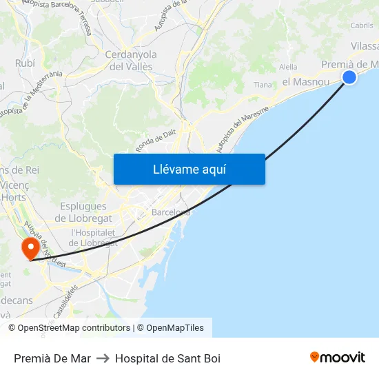 Premià De Mar to Hospital de Sant Boi map