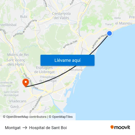 Montgat to Hospital de Sant Boi map