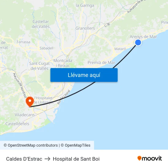 Caldes D’Estrac to Hospital de Sant Boi map