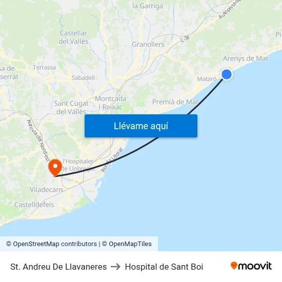 St. Andreu De Llavaneres to Hospital de Sant Boi map