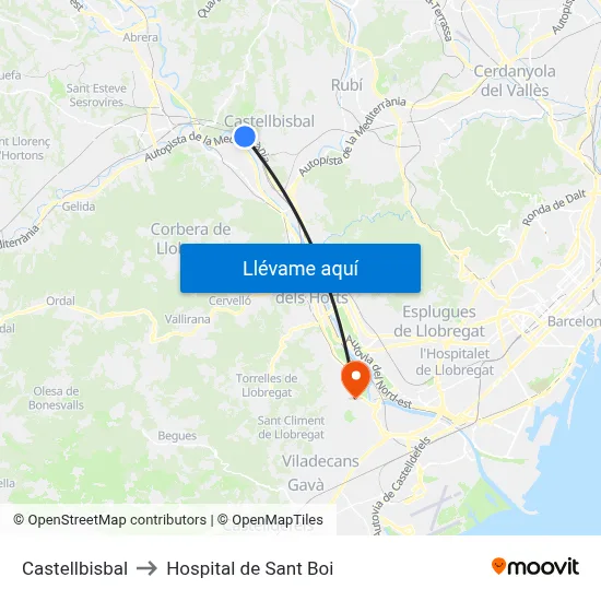 Castellbisbal to Hospital de Sant Boi map