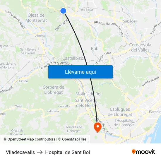 Viladecavalls to Hospital de Sant Boi map
