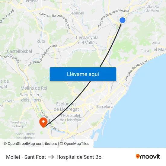 Mollet - Sant Fost to Hospital de Sant Boi map