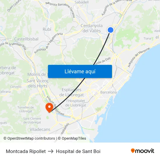 Montcada Ripollet to Hospital de Sant Boi map