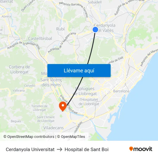 Cerdanyola Universitat to Hospital de Sant Boi map