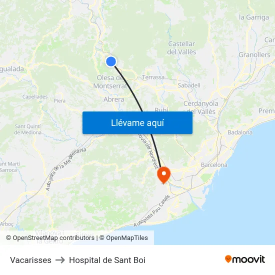 Vacarisses to Hospital de Sant Boi map