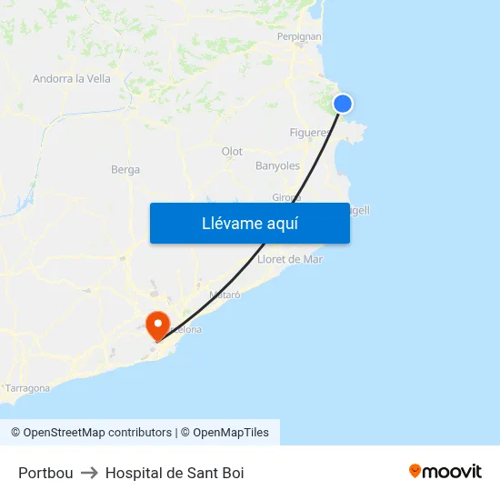 Portbou to Hospital de Sant Boi map