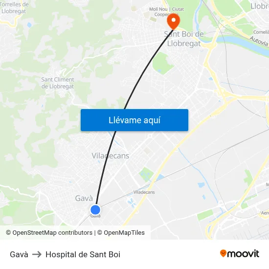 Gavà to Hospital de Sant Boi map