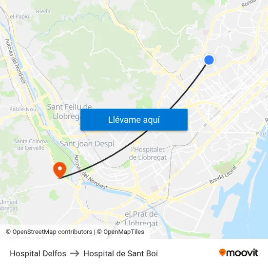 Hospital Delfos to Hospital de Sant Boi map