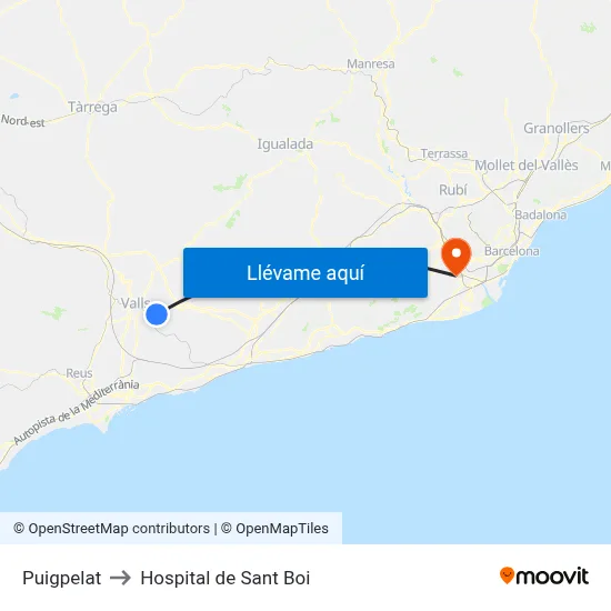 Puigpelat to Hospital de Sant Boi map