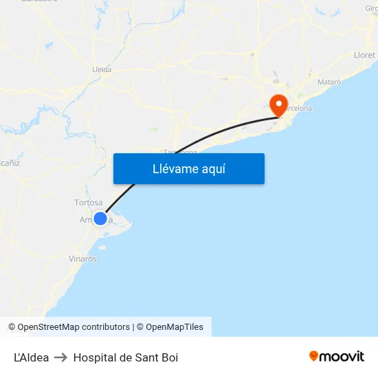 L'Aldea to Hospital de Sant Boi map