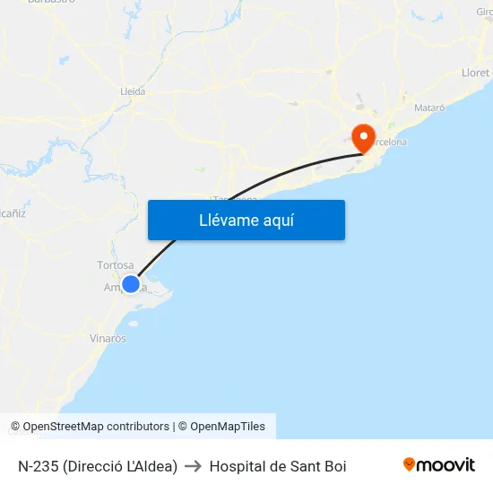 N-235 (Direcció L'Aldea) to Hospital de Sant Boi map