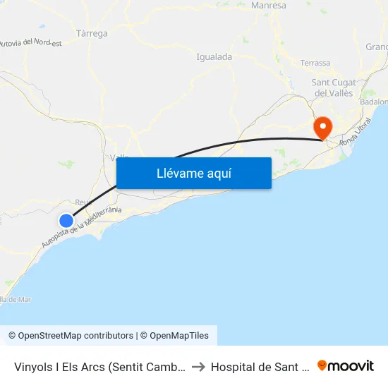 Vinyols I Els Arcs (Sentit Cambrils) to Hospital de Sant Boi map