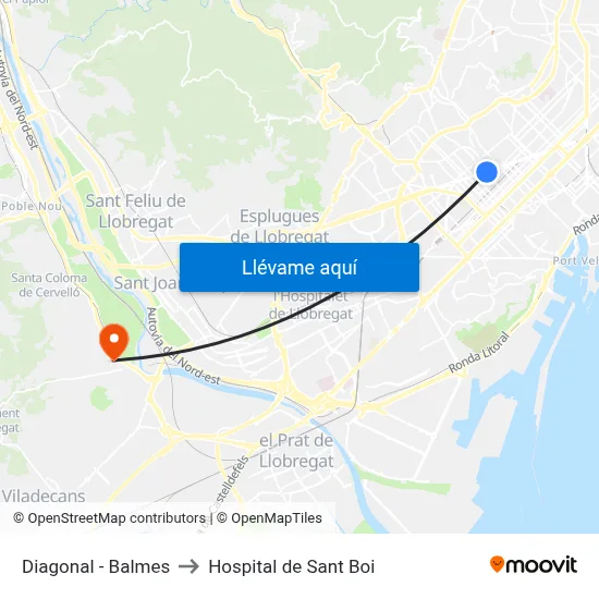 Diagonal - Balmes to Hospital de Sant Boi map