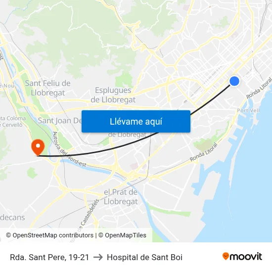 Rda. Sant Pere, 19-21 to Hospital de Sant Boi map