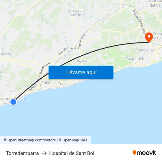 Torredembarra to Hospital de Sant Boi map