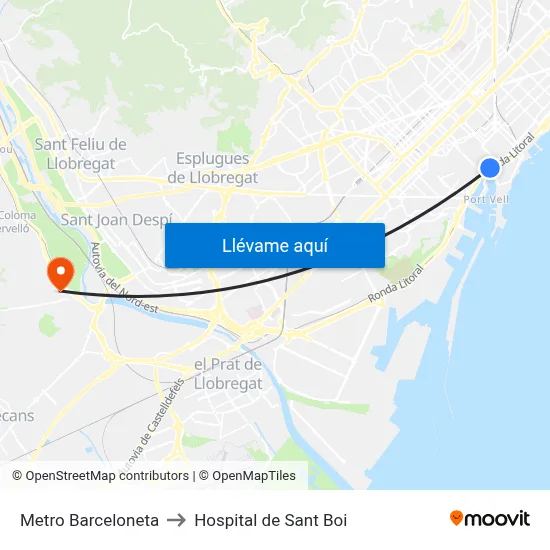 Metro Barceloneta to Hospital de Sant Boi map
