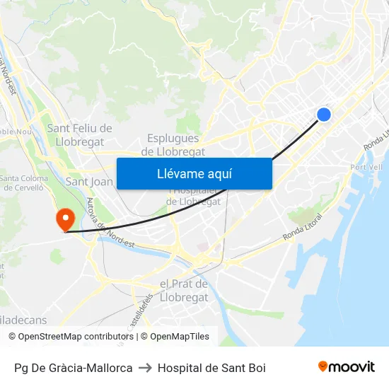 Pg De Gràcia-Mallorca to Hospital de Sant Boi map