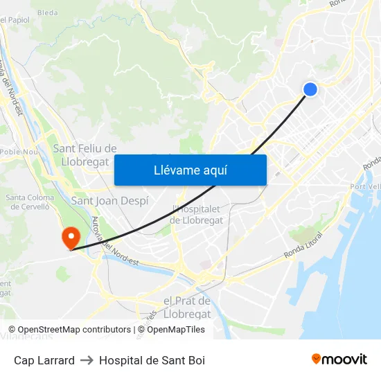 Cap Larrard to Hospital de Sant Boi map