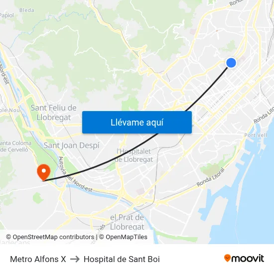 Metro Alfons X to Hospital de Sant Boi map