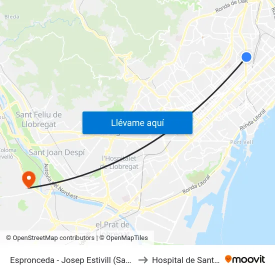 Espronceda - Josep Estivill (Sagrera) to Hospital de Sant Boi map